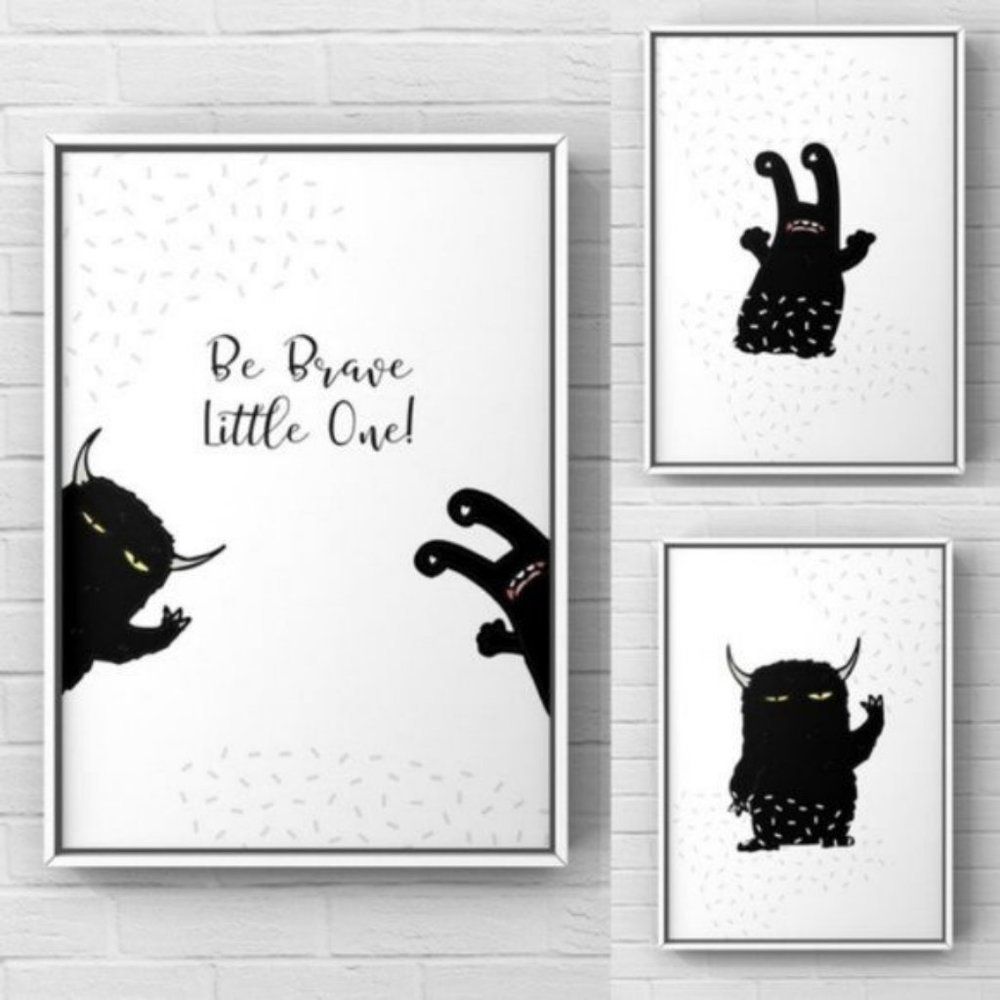 Modern minimalist monochromatic Be Brave Wall art